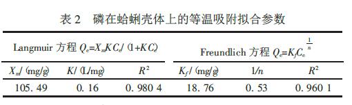 表2 磷在蛤蜊殼體上的等溫吸附擬合參數(shù)